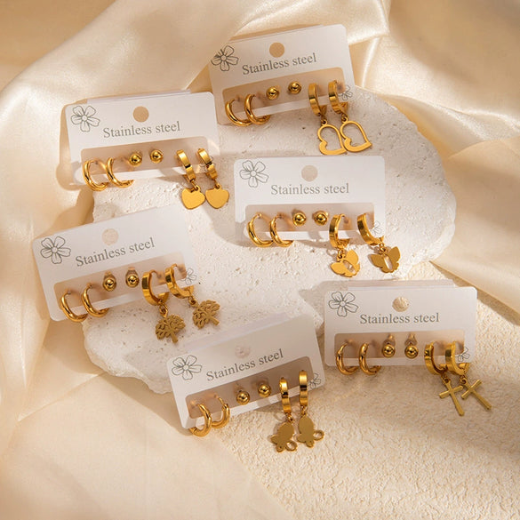 Wholesale Titanium Steel Earrings Fashion Geometric Heart Bow Tie Cross Design For Women