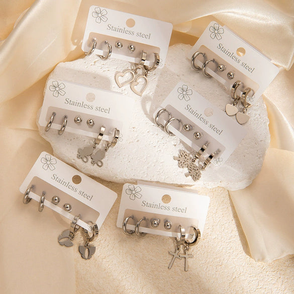 Wholesale Titanium Steel Earrings Fashion Geometric Heart Bow Tie Cross Design For Women