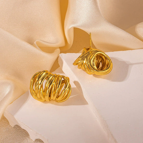 Wholesale Titanium Steel Earrings Fashion Style Geometric Heart Shape Leaves Woven Electroplated