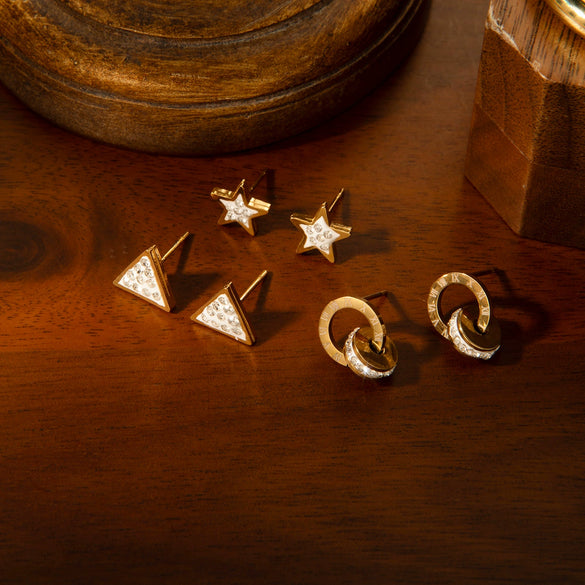 Wholesale Titanium Steel Earrings For Women Simple Geometric Triangle Circle Star Electroplated