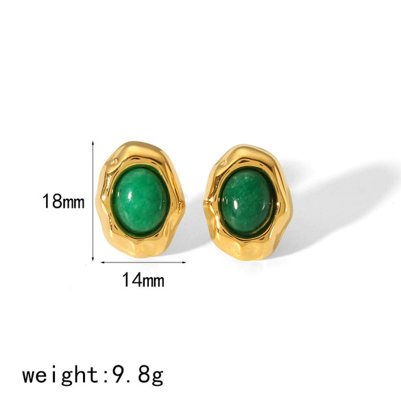 Wholesale Titanium Steel Earrings French Retro Style Geometric Inlaid Natural Stone For Ladies