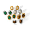 Wholesale Titanium Steel Earrings French Retro Style Geometric Inlaid Natural Stone For Ladies