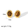 Wholesale Titanium Steel Earrings French Retro Style Geometric Inlaid Natural Stone For Ladies