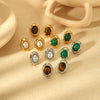 Wholesale Titanium Steel Earrings French Retro Style Geometric Inlaid Natural Stone For Ladies