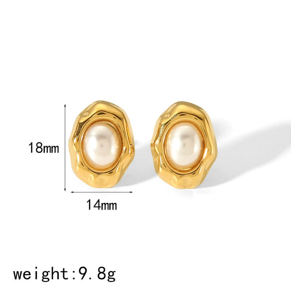 Wholesale Titanium Steel Earrings French Retro Style Geometric Inlaid Natural Stone For Ladies