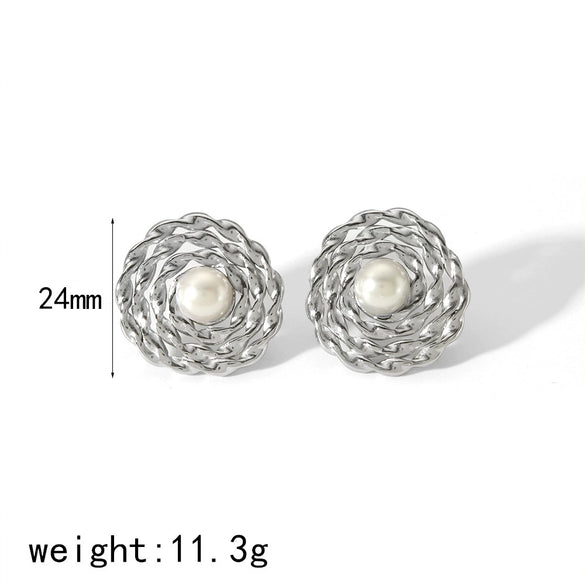 Wholesale Titanium Steel Earrings Retro Hollow Design Geometric And Floral Patterns Electroplated For Ladies