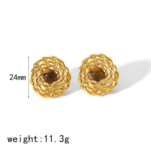Wholesale Titanium Steel Earrings Retro Hollow Design Geometric And Floral Patterns Electroplated For Ladies