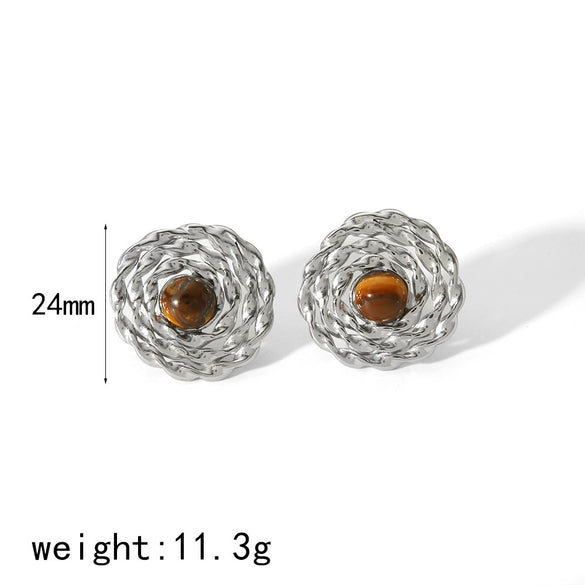 Wholesale Titanium Steel Earrings Retro Hollow Design Geometric And Floral Patterns Electroplated For Ladies