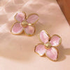 Wholesale Titanium Steel Earrings Retro Palace Flower Style Fourpetal Flower Dripping Oil Treatment For Women