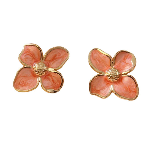 Wholesale Titanium Steel Earrings Retro Palace Flower Style Fourpetal Flower Dripping Oil Treatment For Women