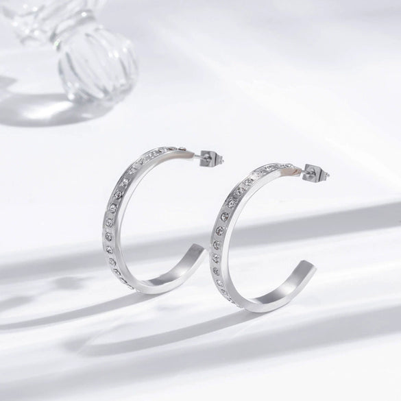 Wholesale Titanium Steel Earrings Retro Style Cshaped Electroplated With Letters Numbers Text Pattern