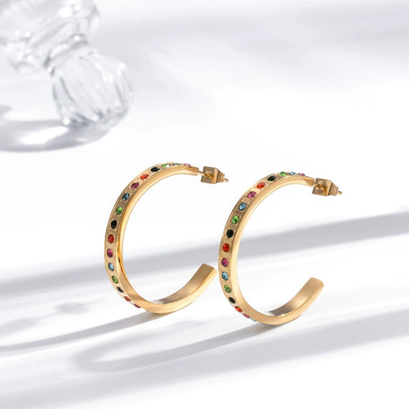Wholesale Titanium Steel Earrings Retro Style Cshaped Electroplated With Letters Numbers Text Pattern