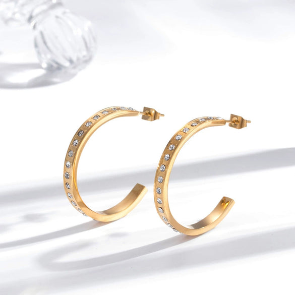 Wholesale Titanium Steel Earrings Retro Style Cshaped Electroplated With Letters Numbers Text Pattern