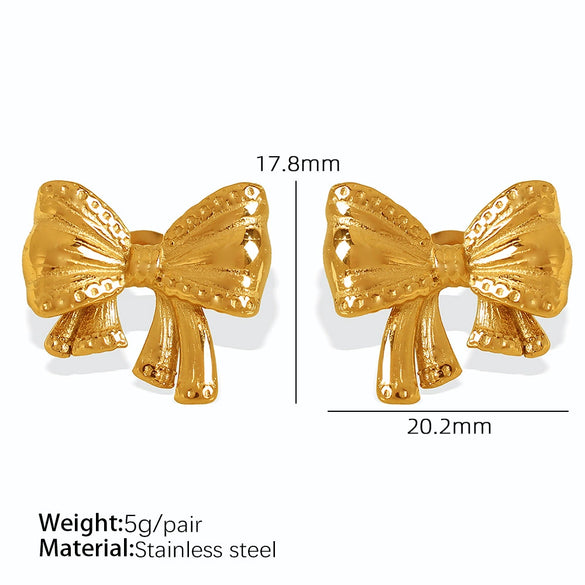 Wholesale 316L Stainless Steel Earrings With Crescent Twist Flower And Bow Design Cold Style Electroplated