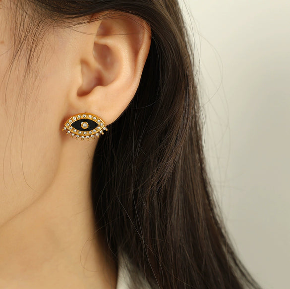 Wholesale 316L Stainless Steel Earrings With Devil Eye Design And Geometric Pattern Electroplating Treatment For Women Minimalist Style