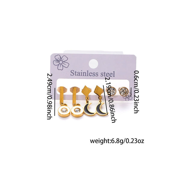 Wholesale Titanium Steel Earrings With Five Pointed Star Love And Moon Shapes Light Luxury Style Geometric Design 18K Plated