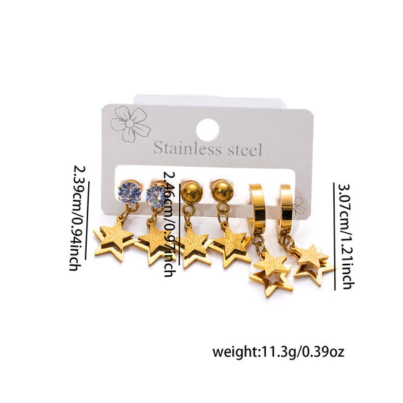 Wholesale Titanium Steel Earrings With Five Pointed Star Love And Moon Shapes Light Luxury Style Geometric Design 18K Plated