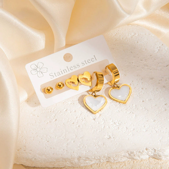 Wholesale Titanium Steel Earrings With Five Pointed Star Love And Moon Shapes Light Luxury Style Geometric Design 18K Plated