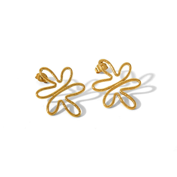 Wholesale Titanium Steel Earrings With Flower Rhombus Geometric Patterns For Women Electroplated