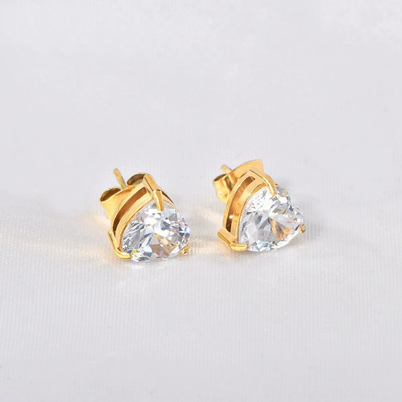 Wholesale Titanium Steel Earrings With Geometric Pattern 18K Gold Inlaid White Zircon