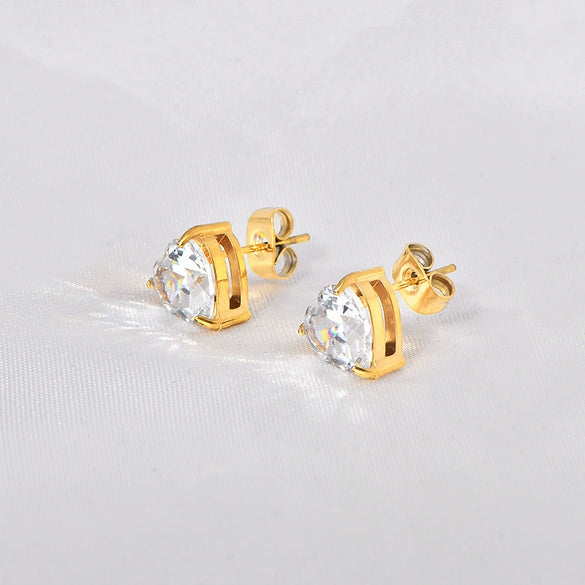 Wholesale Titanium Steel Earrings With Geometric Pattern 18K Gold Inlaid White Zircon