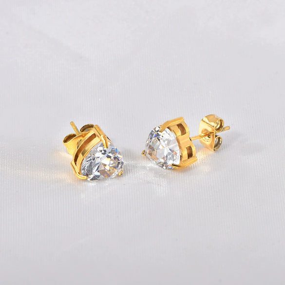 Wholesale Titanium Steel Earrings With Geometric Pattern 18K Gold Inlaid White Zircon