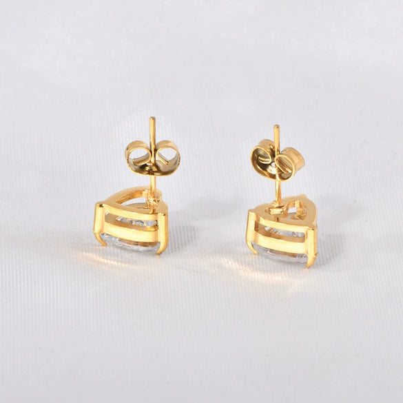 Wholesale Titanium Steel Earrings With Geometric Pattern 18K Gold Inlaid White Zircon