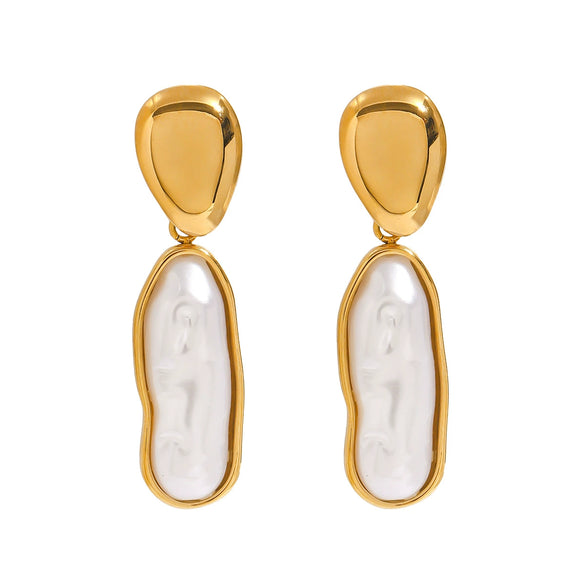 Wholesale Titanium Steel Earrings With Pearl Geometric Design Electroplated For Women