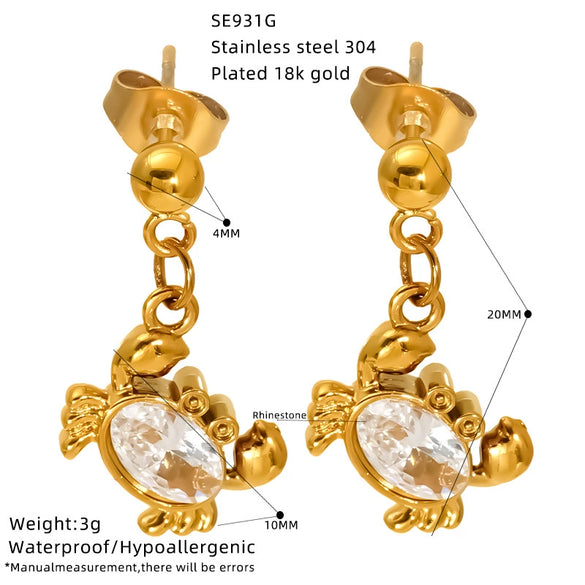 Wholesale Titanium Steel Electroplated Animal Zodiac Crab Zircon Earrings For Women