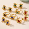 Wholesale Titanium Steel Electroplated Ferris Wheel Flower Stamen Inlaid Zircon Unisex Jewelry Set With Earrings And Rings
