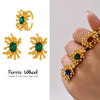 Wholesale Titanium Steel Electroplated Ferris Wheel Flower Stamen Inlaid Zircon Unisex Jewelry Set With Earrings And Rings