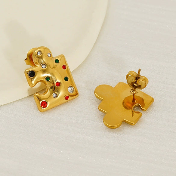 Wholesale Titanium Steel Electroplated Geometric Design Women's Earrings With Micro Inlaid Color Zircon
