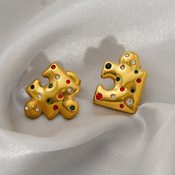 Wholesale Titanium Steel Electroplated Geometric Design Women's Earrings With Micro Inlaid Color Zircon