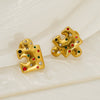Wholesale Titanium Steel Electroplated Geometric Design Women's Earrings With Micro Inlaid Color Zircon