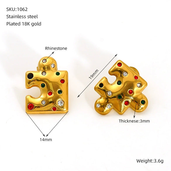 Wholesale Titanium Steel Electroplated Geometric Design Women's Earrings With Micro Inlaid Color Zircon