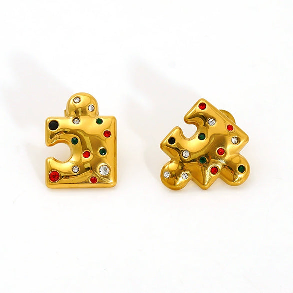 Wholesale Titanium Steel Electroplated Geometric Design Women's Earrings With Micro Inlaid Color Zircon