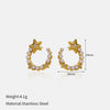 Wholesale Titanium Steel Electroplated Geometric Fivepointed Star And Cshaped Pearl Earrings For Women