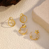 Wholesale Titanium Steel Electroplated Geometric Fivepointed Star And Cshaped Pearl Earrings For Women