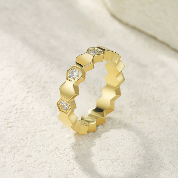 Wholesale Titanium Steel Electroplated Geometric Honeycomb Light Luxury Unisex Ring