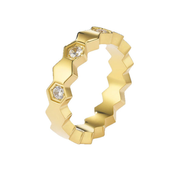 Wholesale Titanium Steel Electroplated Geometric Honeycomb Light Luxury Unisex Ring
