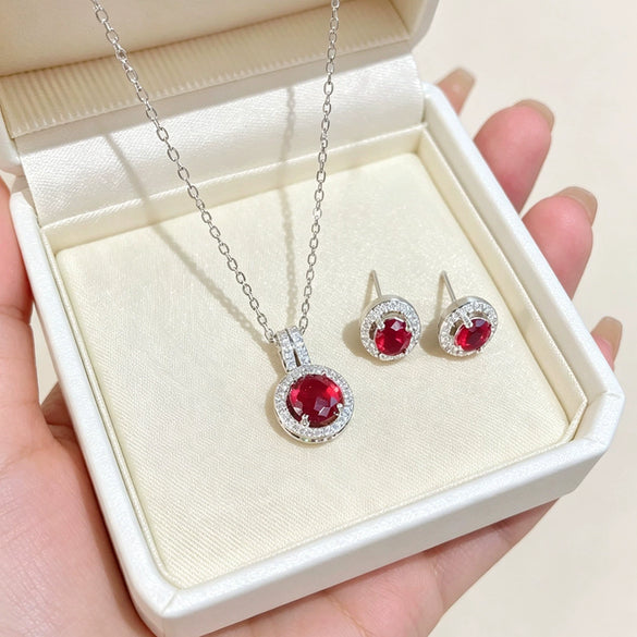 Wholesale Titanium Steel Electroplated Geometric Light Luxury Style Round Zircon Inlaid Copper Jewelry Set Earrings And Necklaces For Women