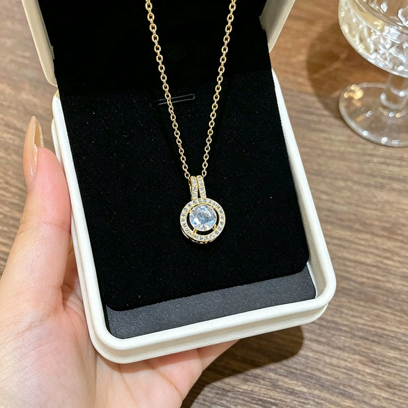 Wholesale Titanium Steel Electroplated Geometric Light Luxury Style Round Zircon Inlaid Copper Jewelry Set Earrings And Necklaces For Women
