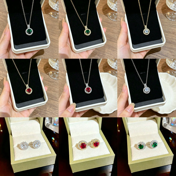Wholesale Titanium Steel Electroplated Geometric Light Luxury Style Round Zircon Inlaid Copper Jewelry Set Earrings And Necklaces For Women