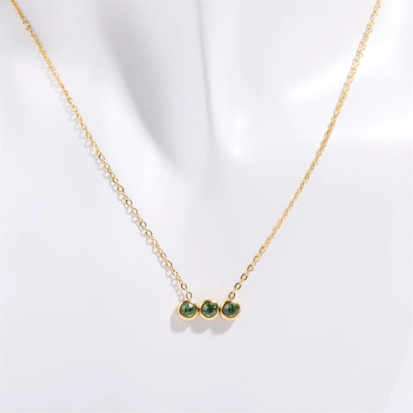 Wholesale Titanium Steel Electroplated Geometric Three Round Zircon Inlaid Birthday Stone Pendant Necklace For Women