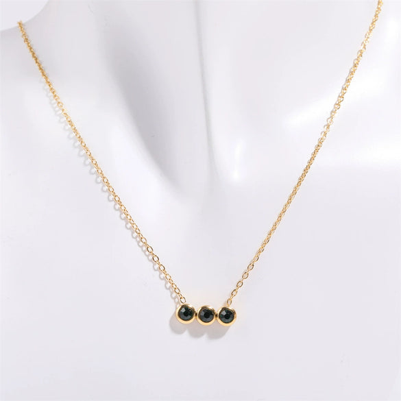 Wholesale Titanium Steel Electroplated Geometric Three Round Zircon Inlaid Birthday Stone Pendant Necklace For Women