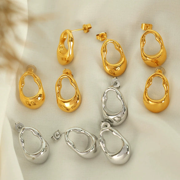 Wholesale 316L Stainless Steel Electroplated Geometric Women's Retro Style Irregular Earrings