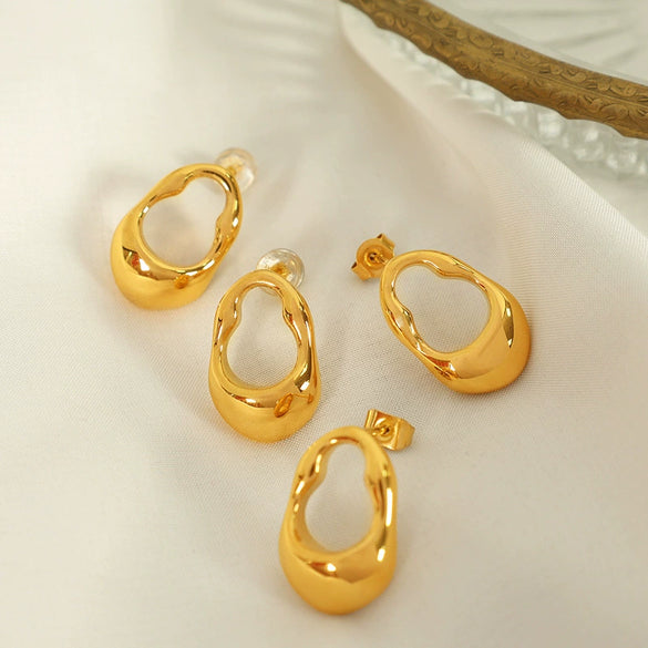 Wholesale 316L Stainless Steel Electroplated Geometric Women's Retro Style Irregular Earrings