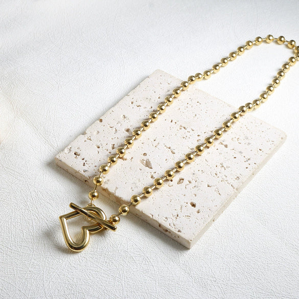 Wholesale Titanium Steel Electroplated Heart Shape Ball Chain Necklace Jewelry For Women