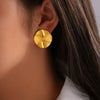 Wholesale Titanium Steel Electroplated 18K Gold Geometric Simple Design Round Concaveconvex Women's Earrings