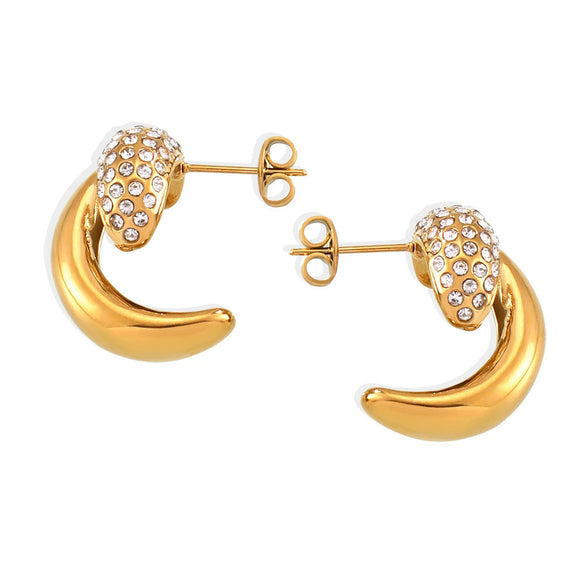 Wholesale Titanium Steel Electroplated 18K Real Gold Geometric Crescent Curved Spell Drill Earrings For Women